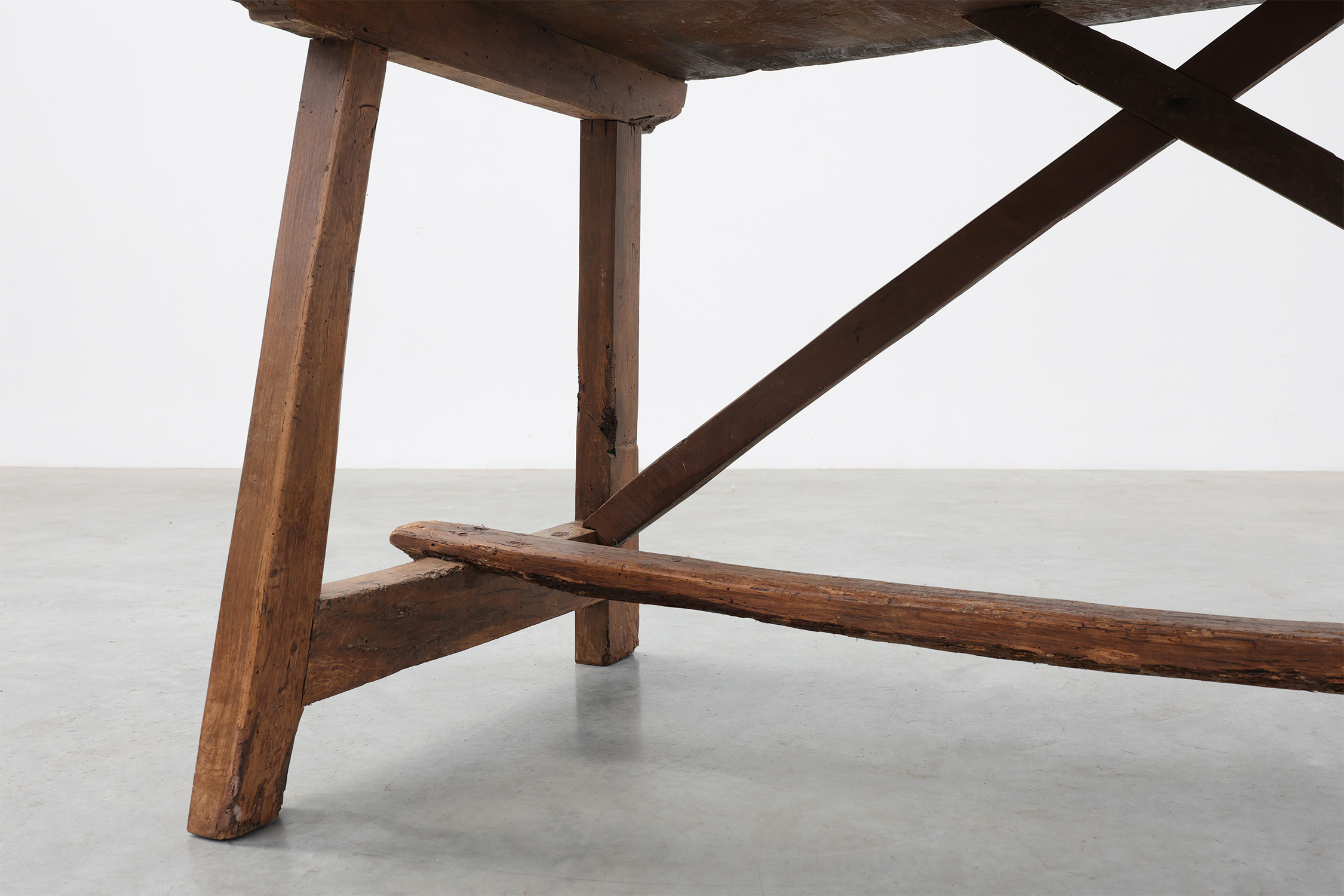 Spanish Rustic Trestle Table with Drawer and X-Stretchers, Spain, 19th Centurythumbnail